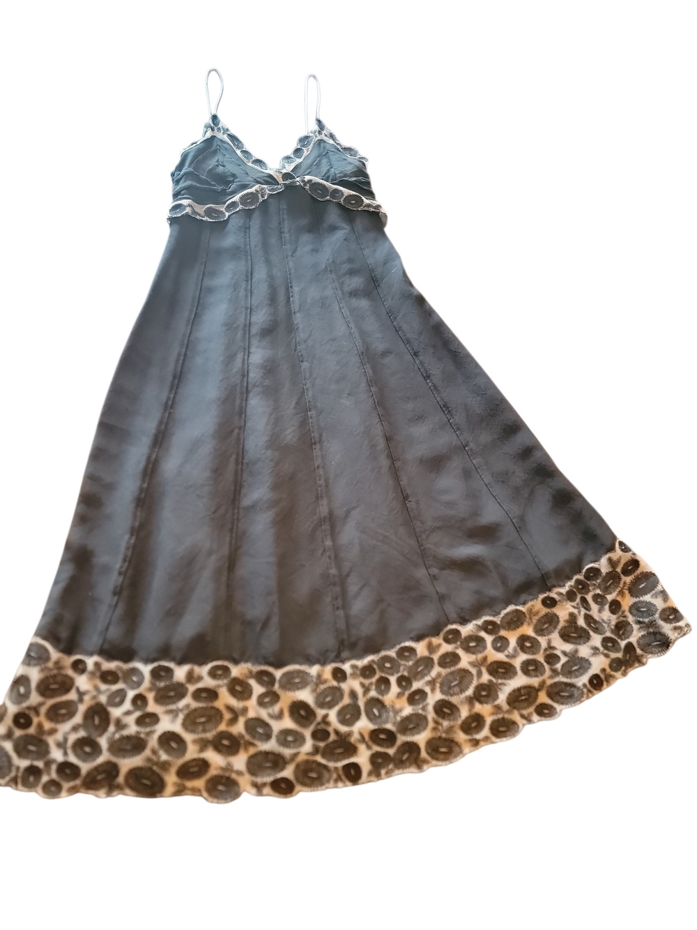 Catherine Malandrino Black Silk Slip Dress Lace Trim Boho Y2K Designer Midi XS - Picture 2 of 8